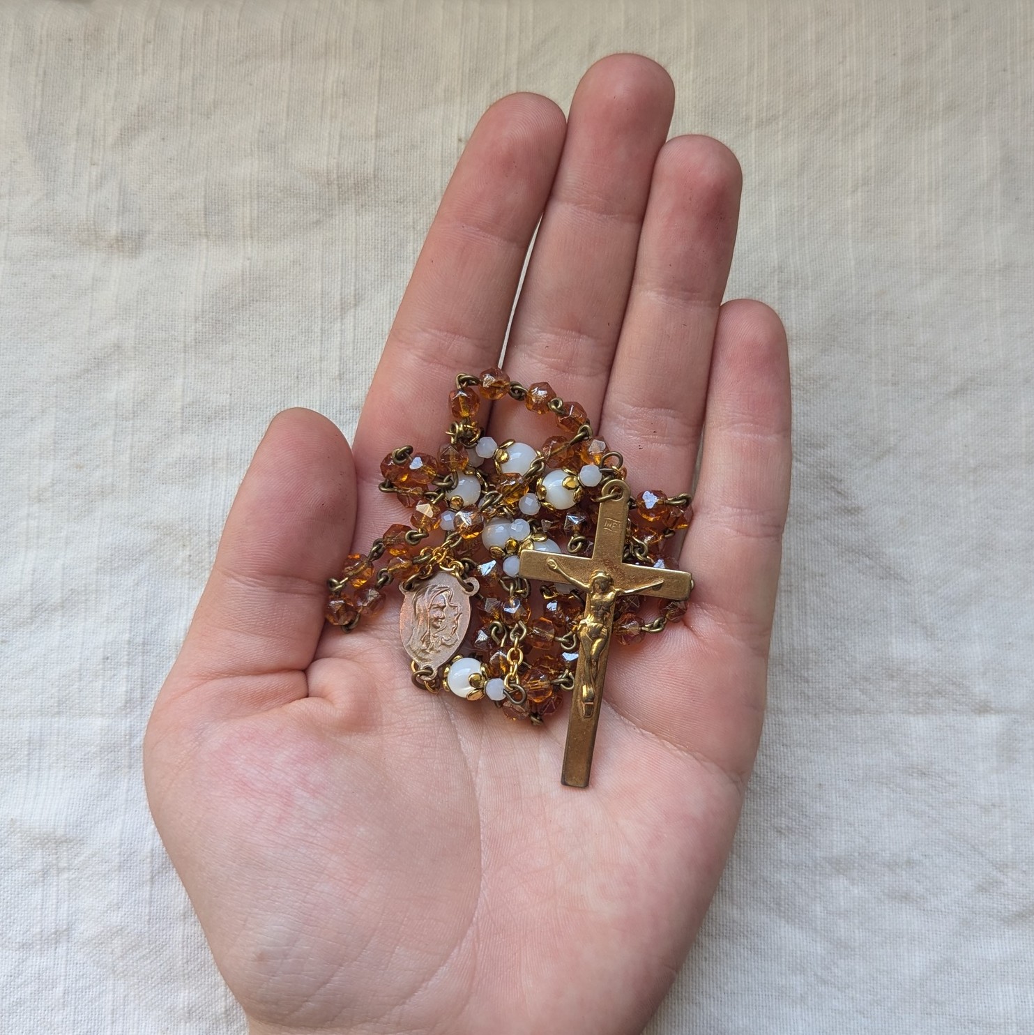 orange and ivory glass rosary