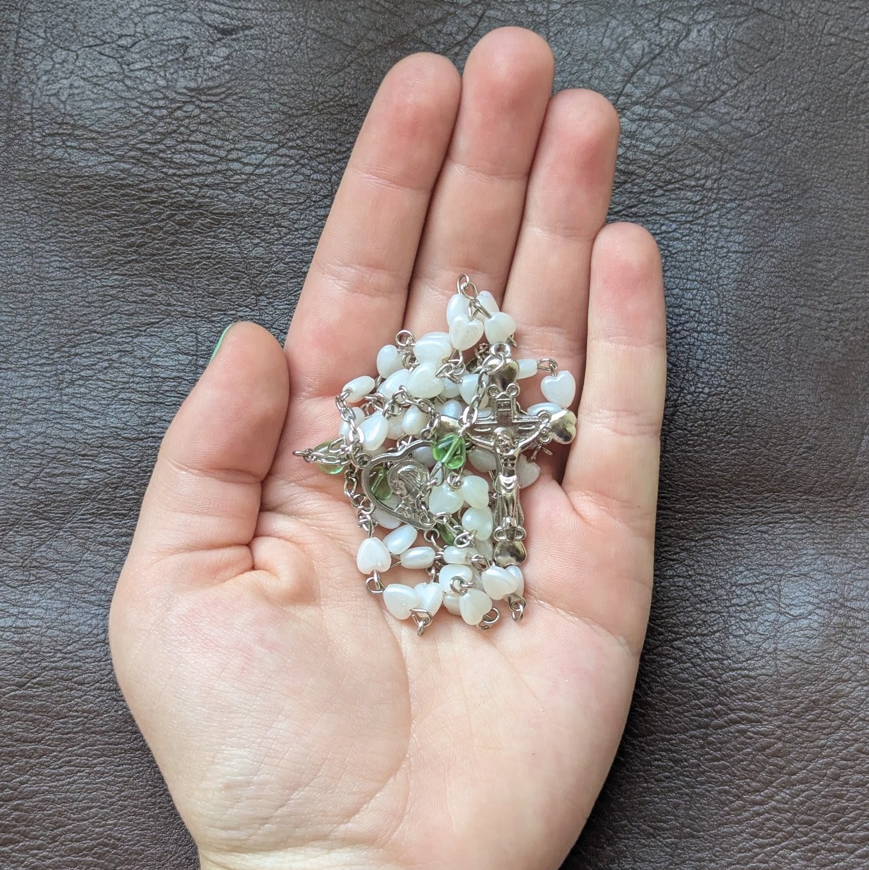 sacred heart pearl white rosary