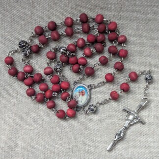 burgundy Pope Francis wooden rosary