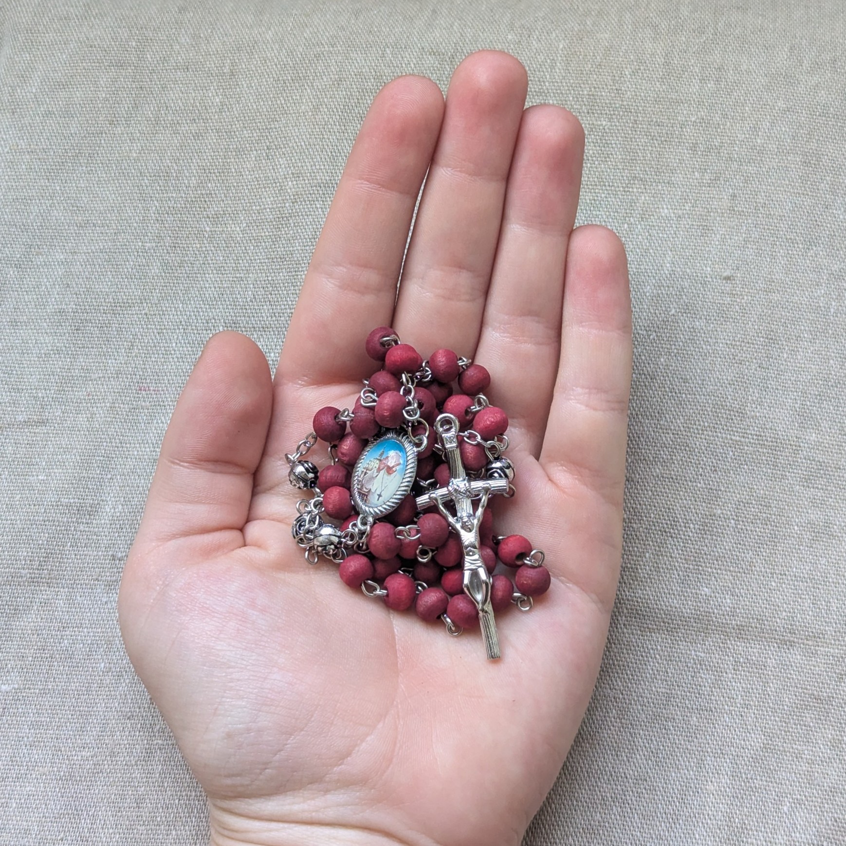 burgundy Pope Francis wooden rosary