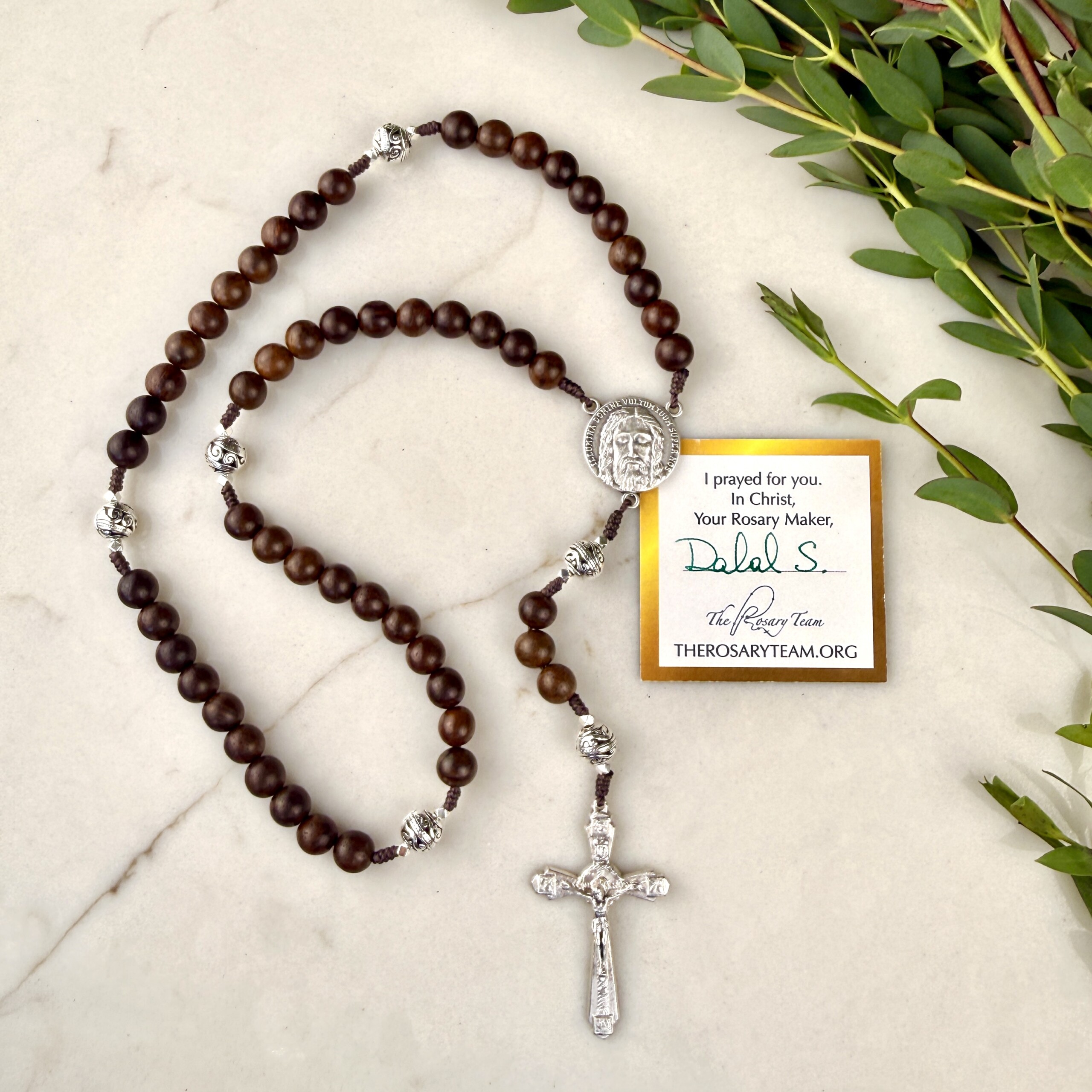 holy face rosary with signed prayer card