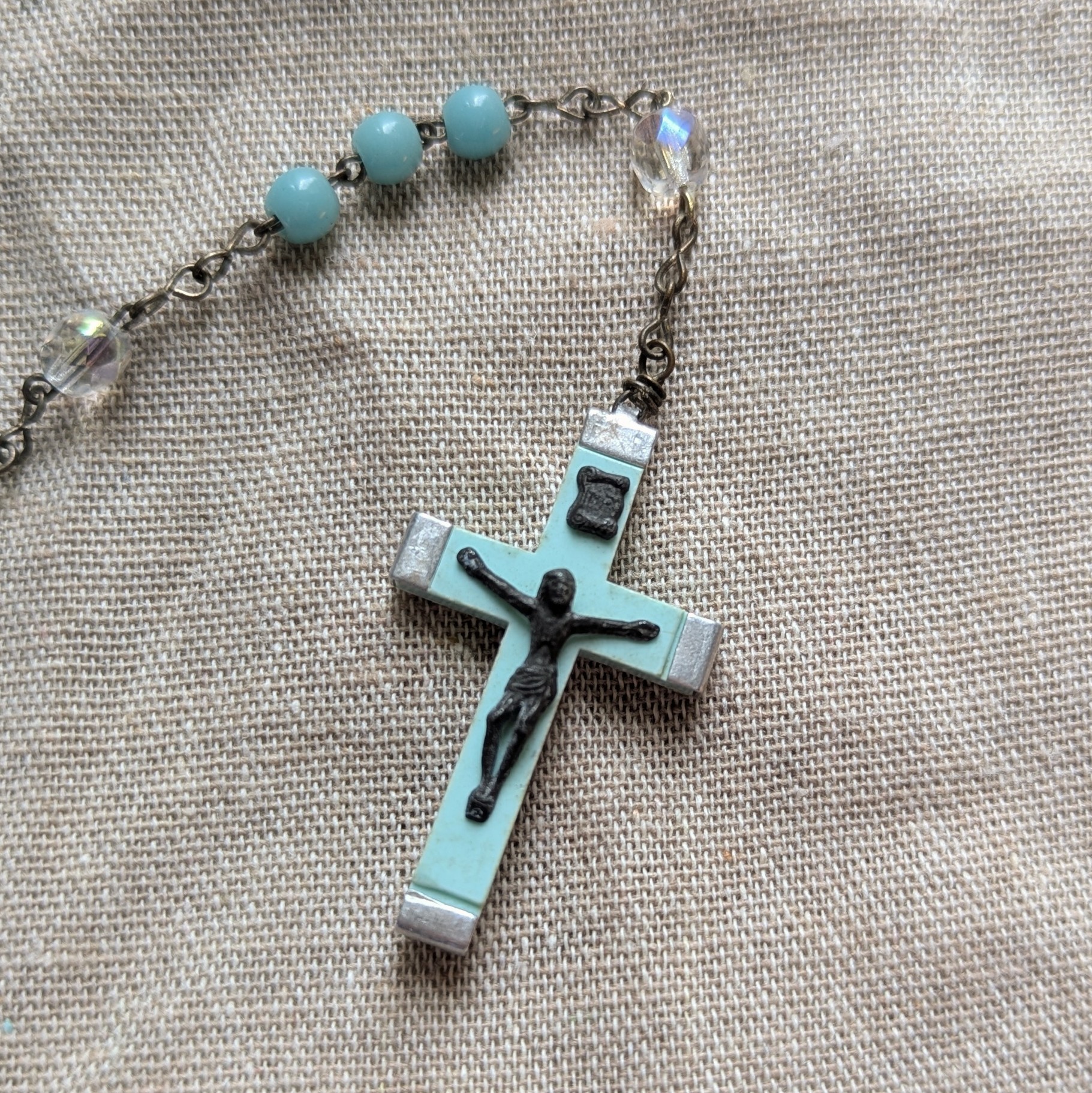 dainty teal rosary