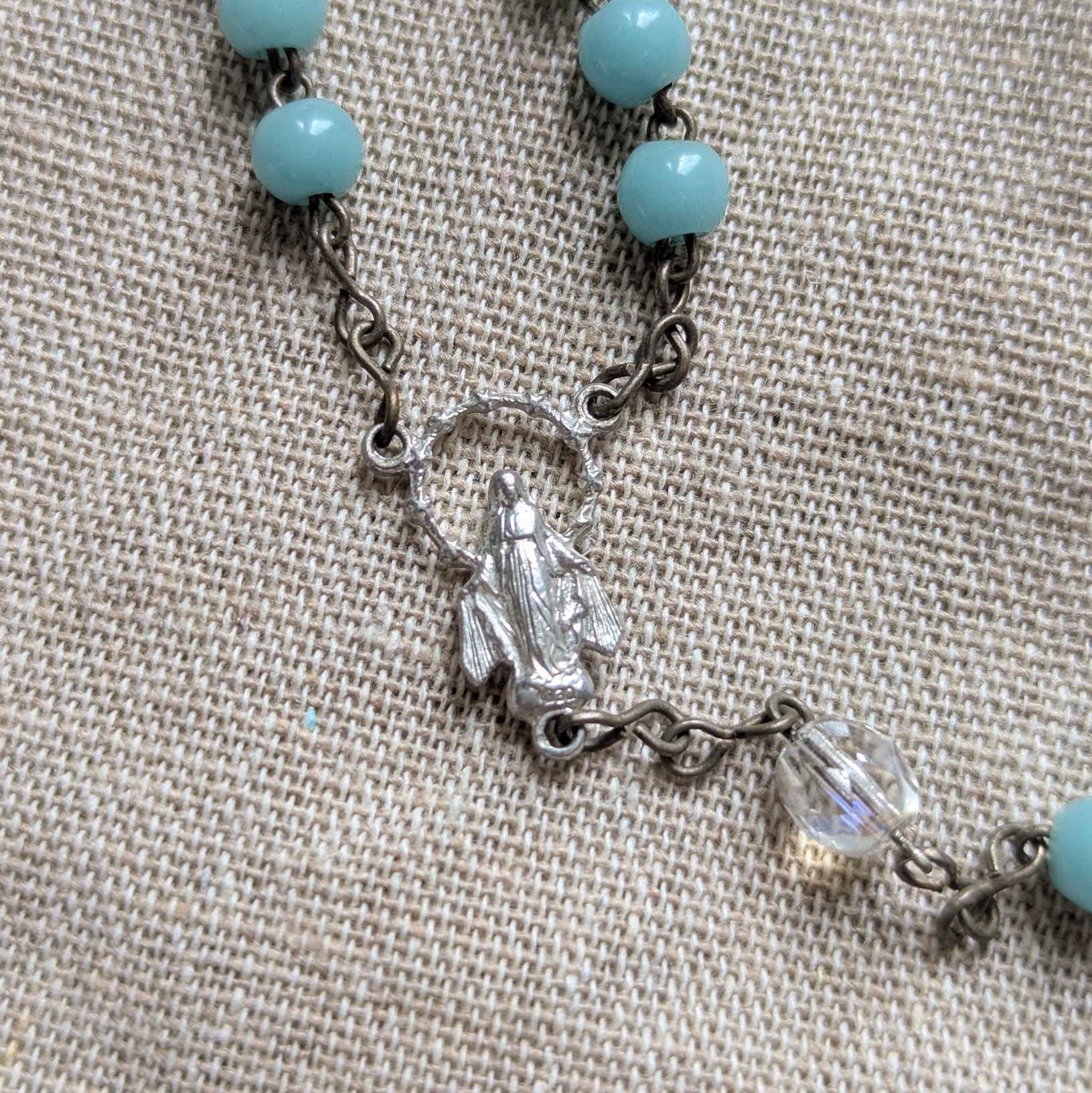 dainty teal rosary