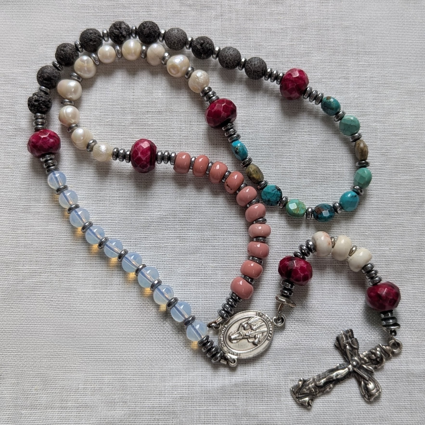 multi-color gemstone st. dymphna rosary