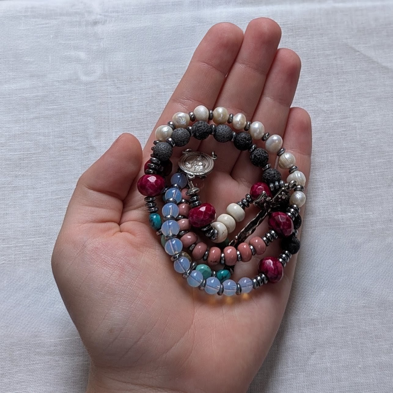 multi-color gemstone st. dymphna rosary