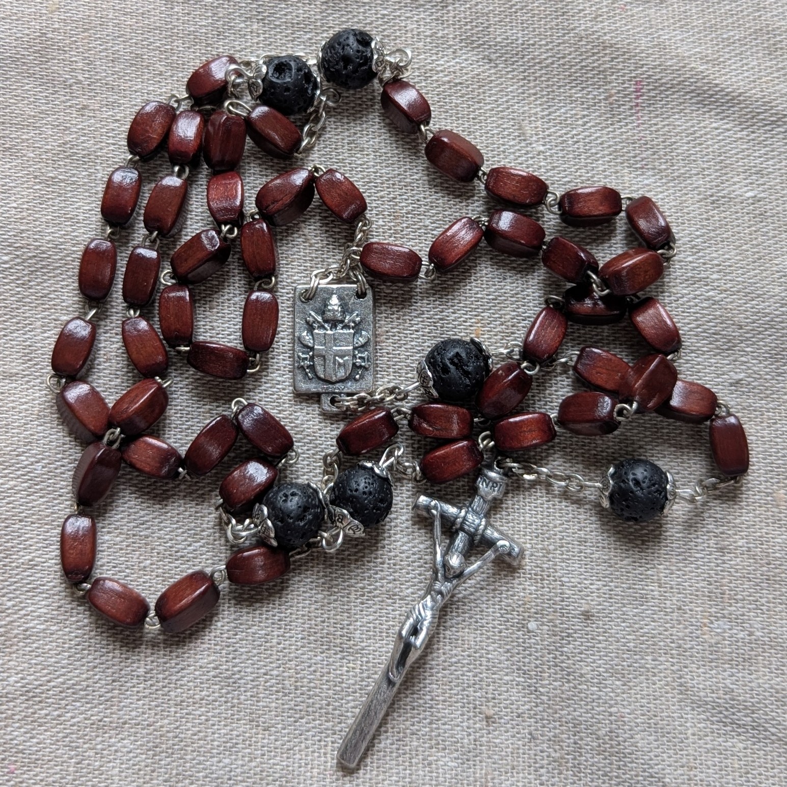 wood and lava rock rosary
