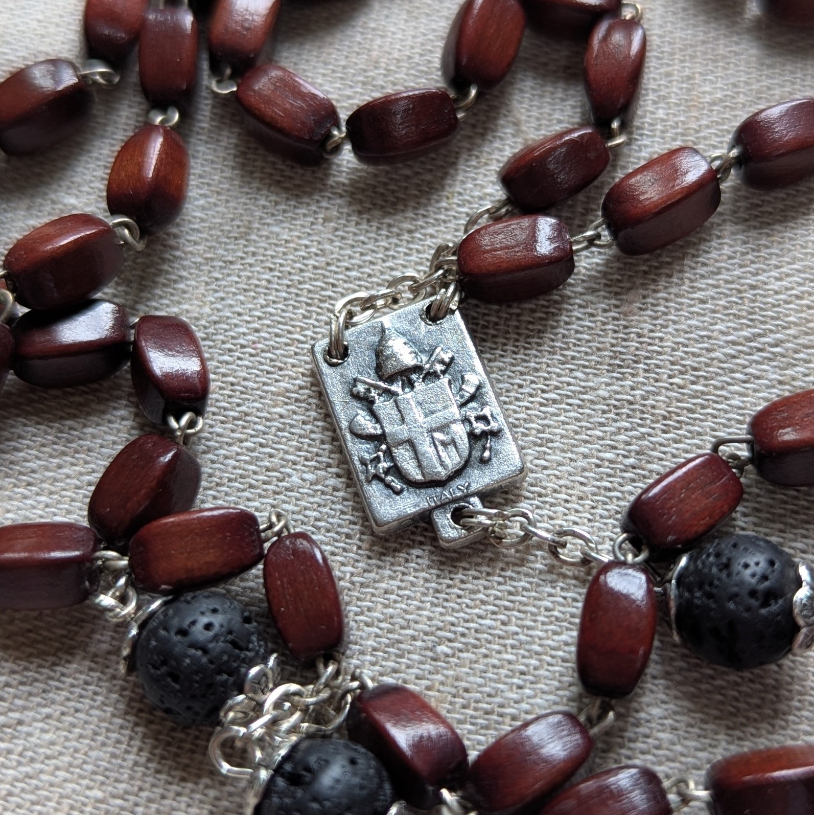 wood and lava rock rosary