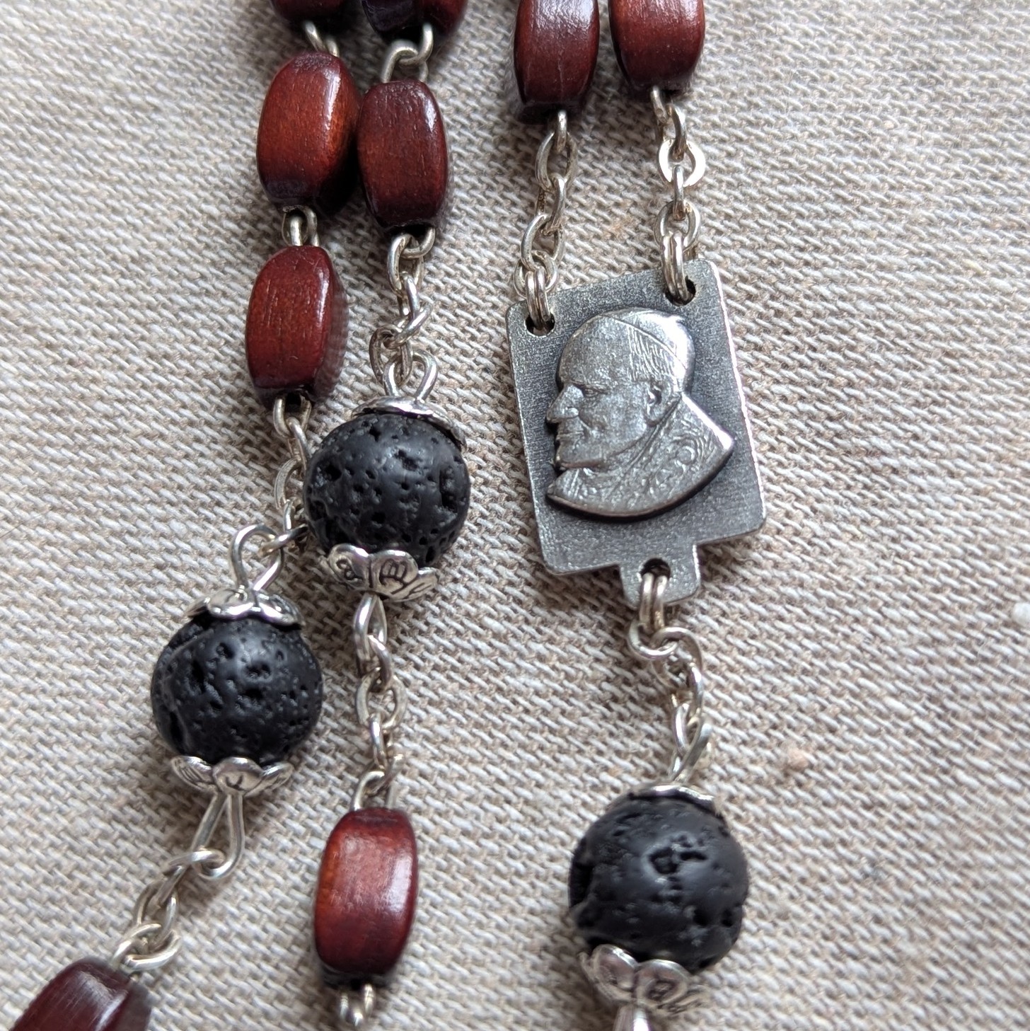wood and lava rock rosary