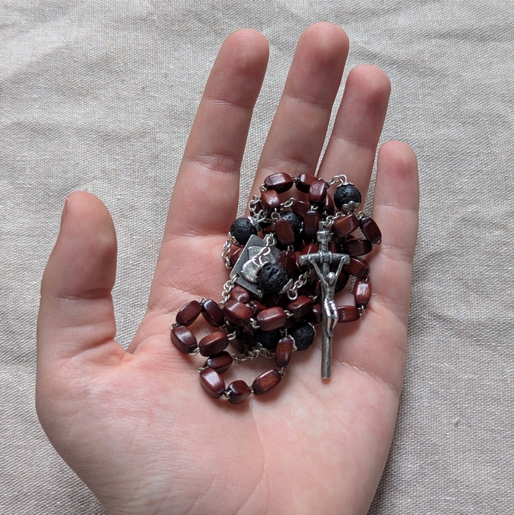 wood and lava rock rosary