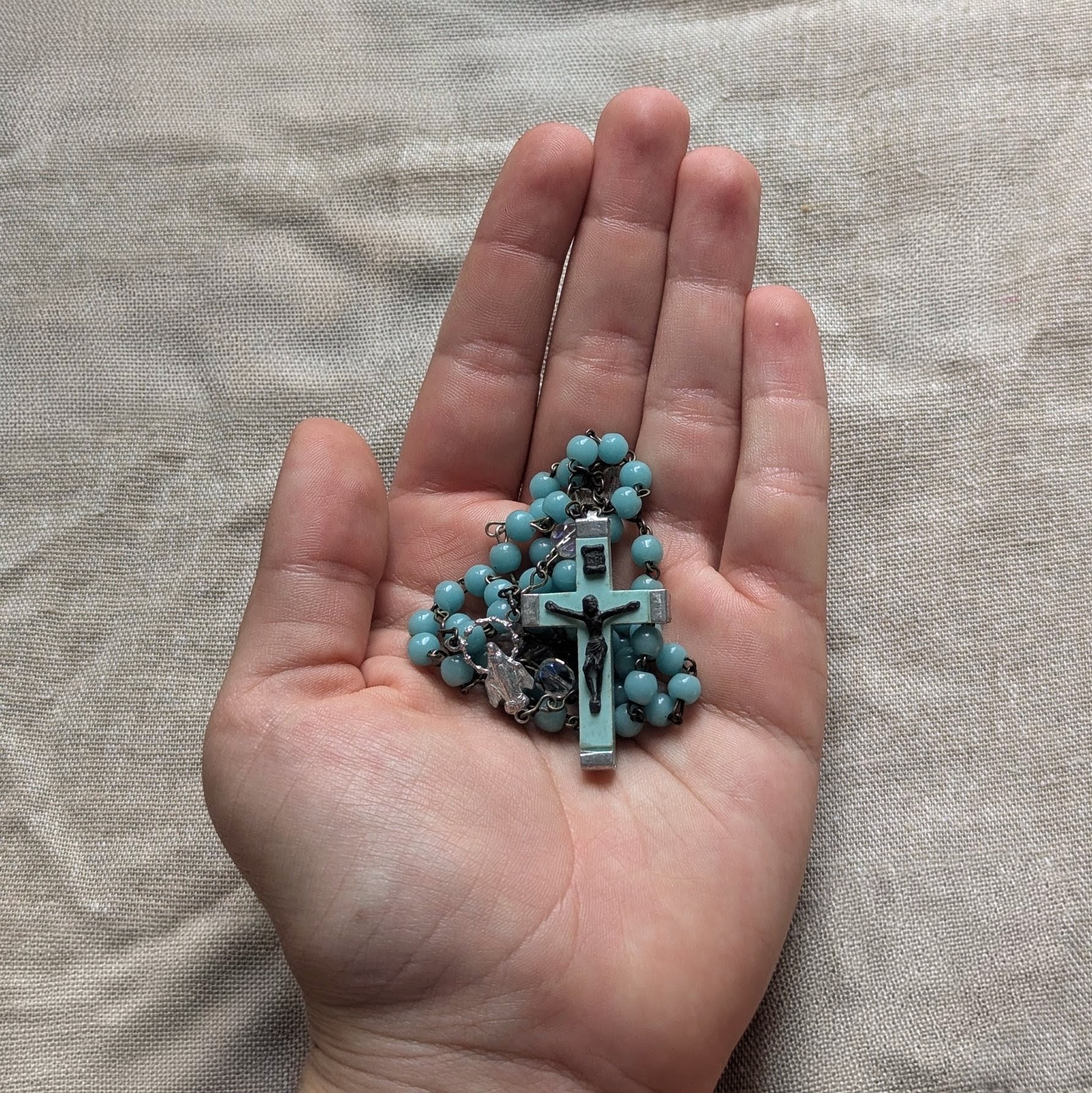 dainty teal rosary