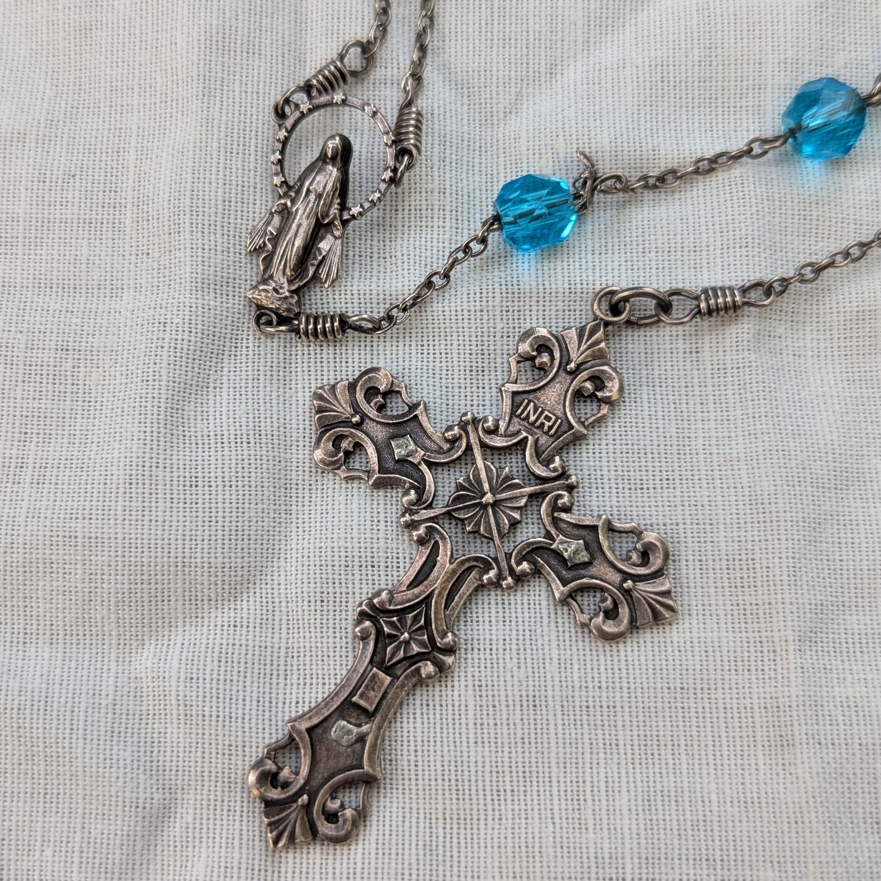 aqua glass rosary