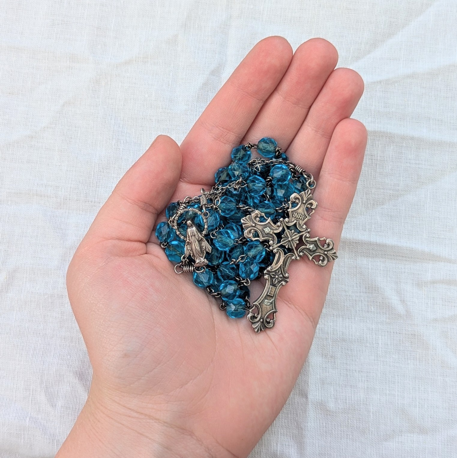 aqua glass rosary